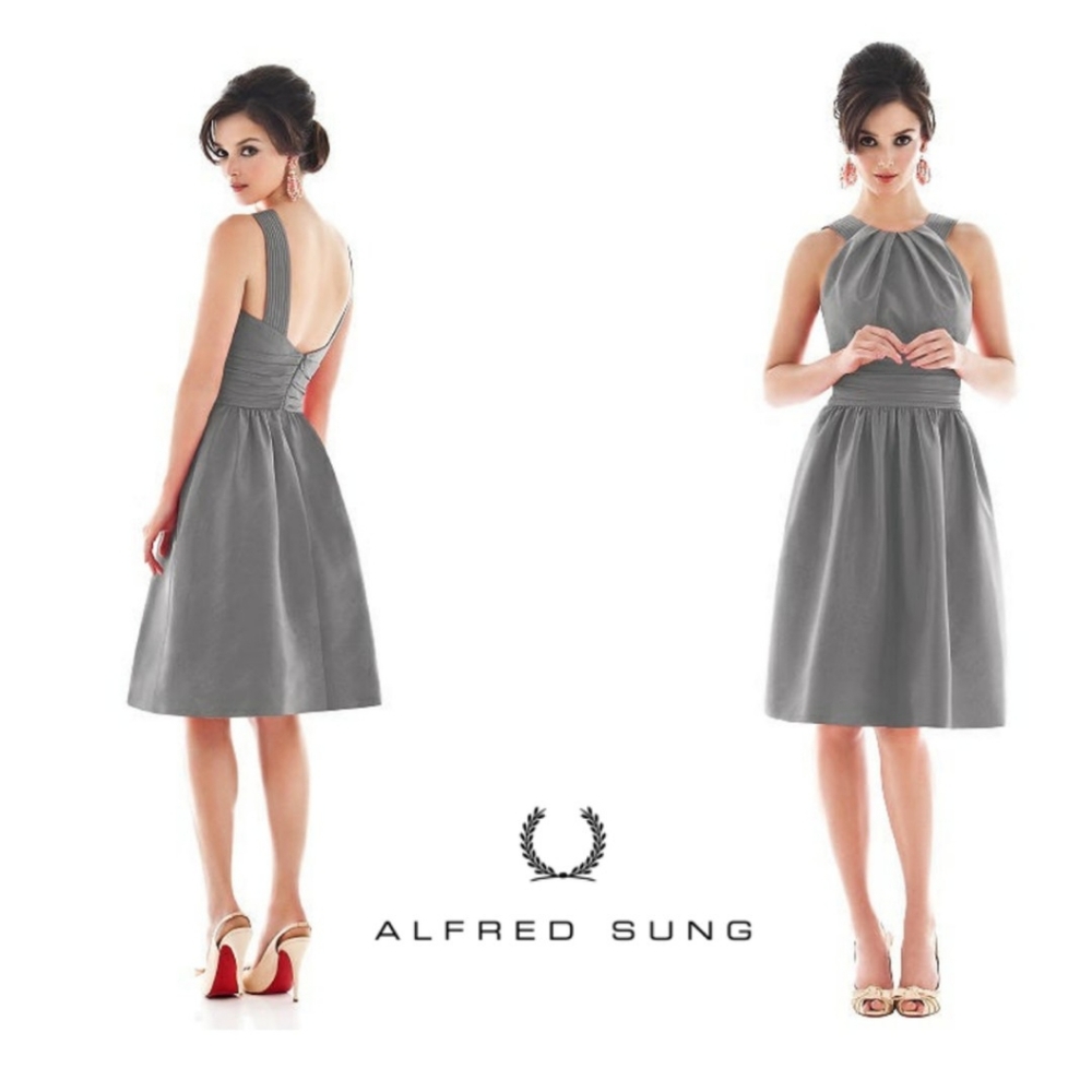 Cocktail length halter dupioni dress
